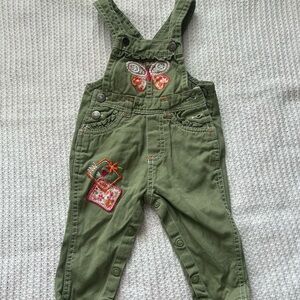 Green Kids Overalls with Butterfly Design